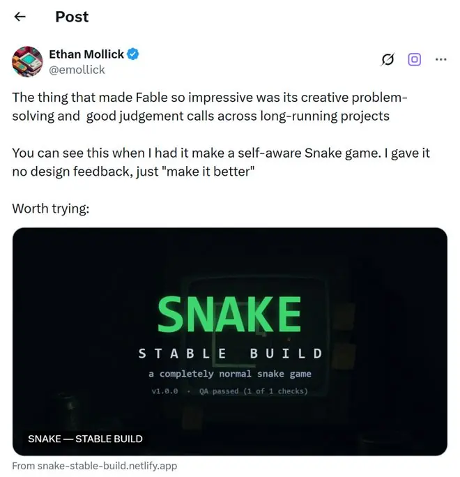 一句「Make it better」，Fable 5 直接把贪吃蛇炼成「逆反人格」