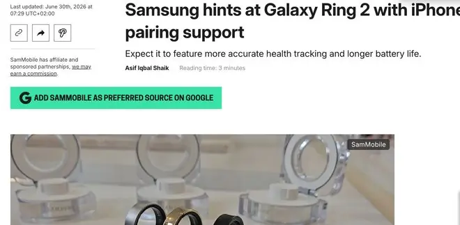 三星高管暗示Galaxy Ring 2或将首次支持iPhone兼容