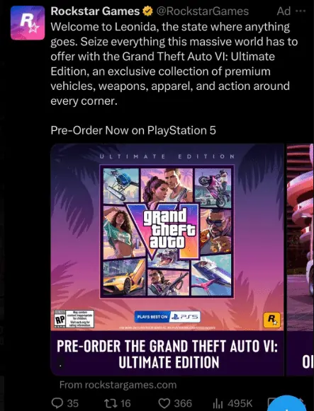 GTA6付费广告只提PS5!无视Xbox 索尼宣发特权坐实