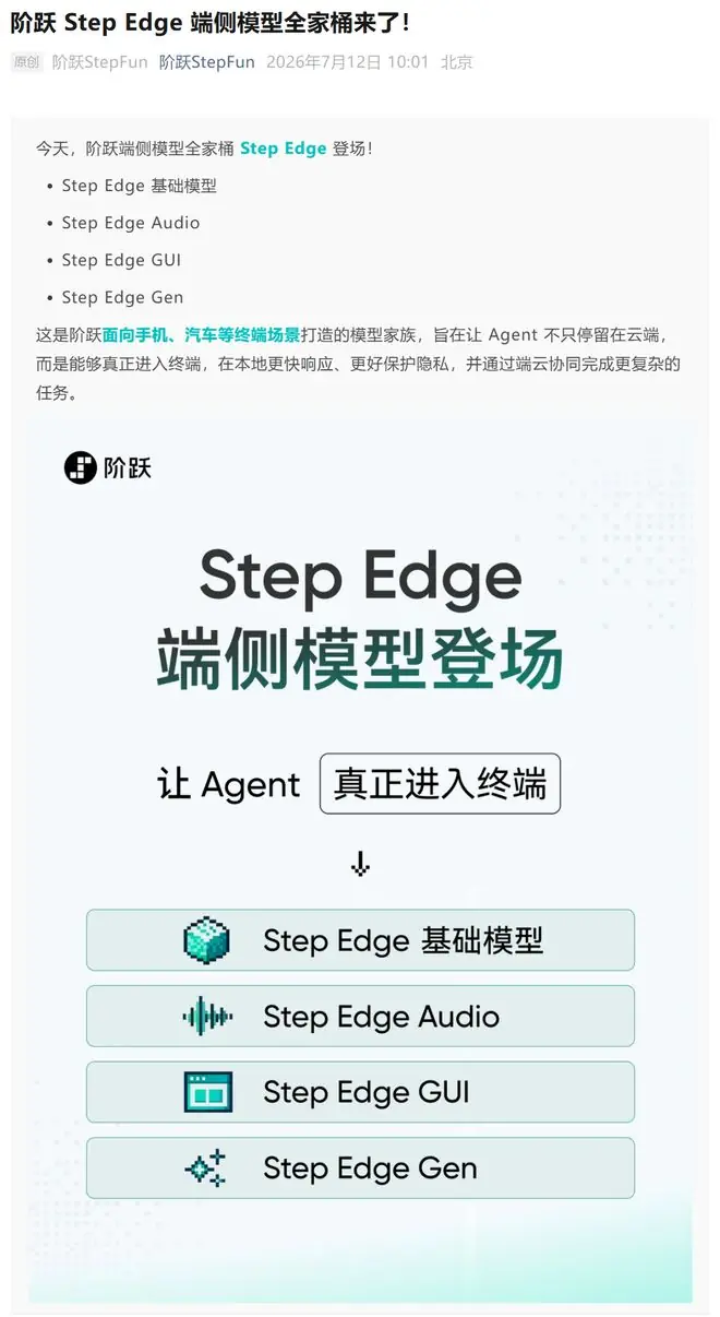 阶跃星辰发布Step Edge端侧模型全家桶,瞄准手机等终端AI应用