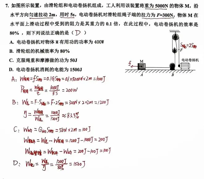 中考高频陷阱题：滑轮机械效率、电动机电能效率别再混为一谈