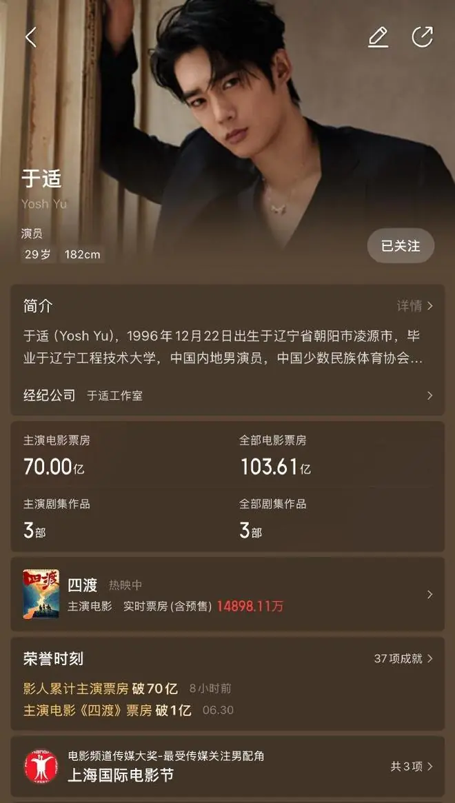 于适主演电影票房超70亿
